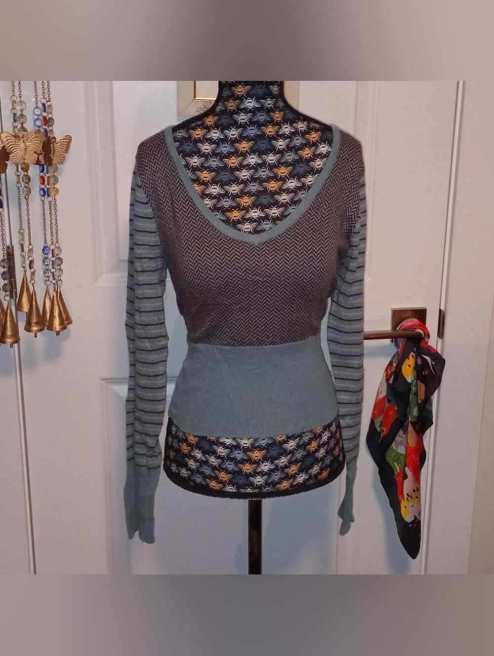 Vintage french y2k blue and brown Jacob Connexion striped sweater